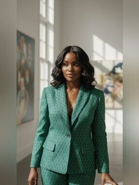 Kasper Emerald Green Geometric Print Blazer Career Jacket